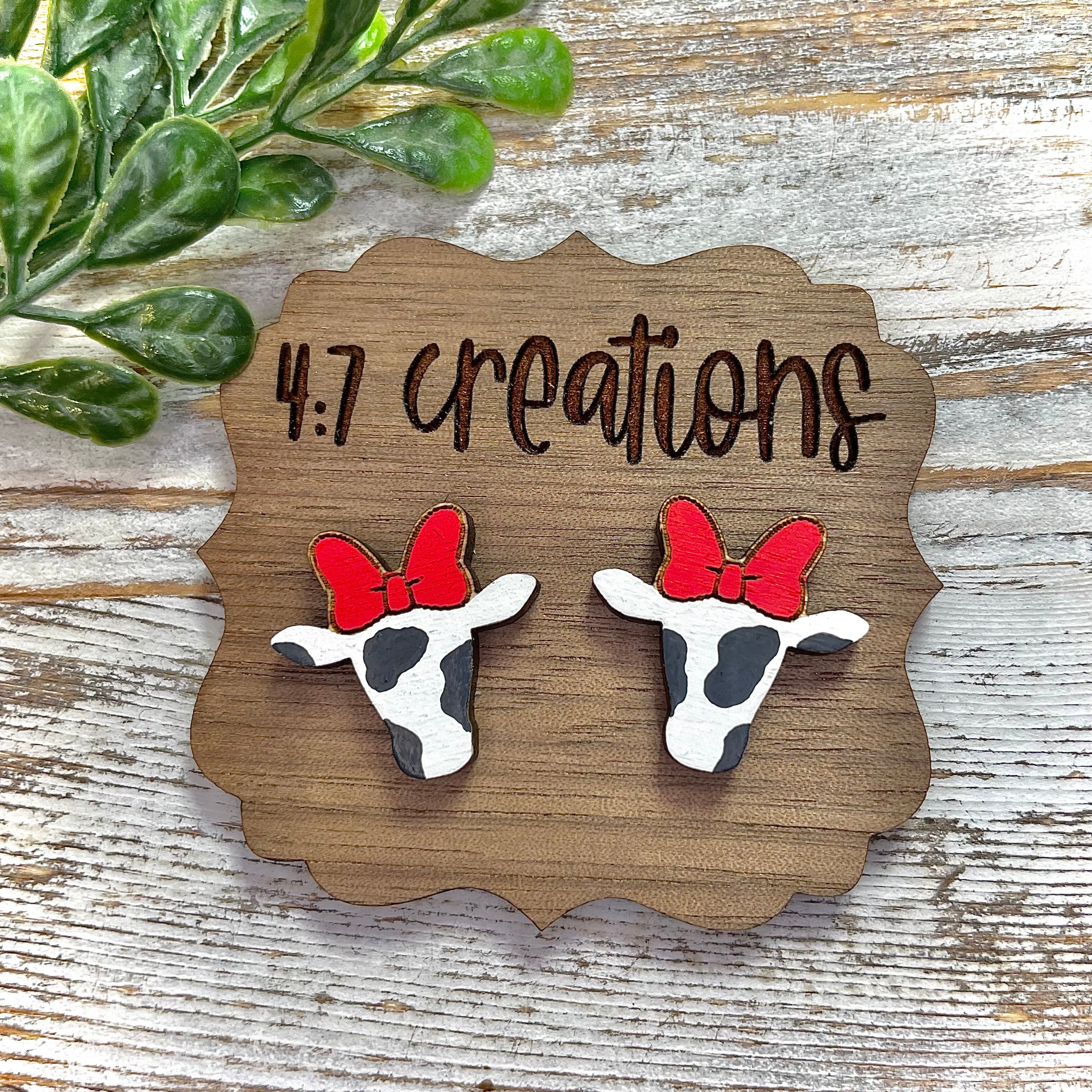 Cow Print Cow with Bow Studs